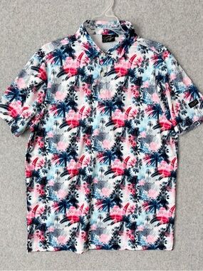 Sunday Swagger Mens Performance Stretch Golf Polo Shirt Size M Tropical Palms